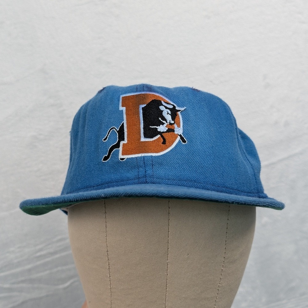 VTG New Era Durham Bulls Fitted Hat Men 7 1/4 Blue Wool 5950 Pro Model USA 90s
